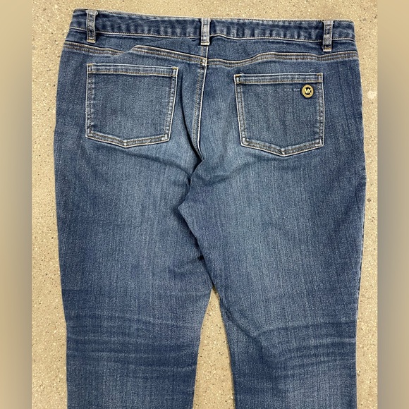 Michael Kors Medium Blue Wash Gold Button Logo Accent Skinny Denim Jeans size 14 - Picture 10 of 15
